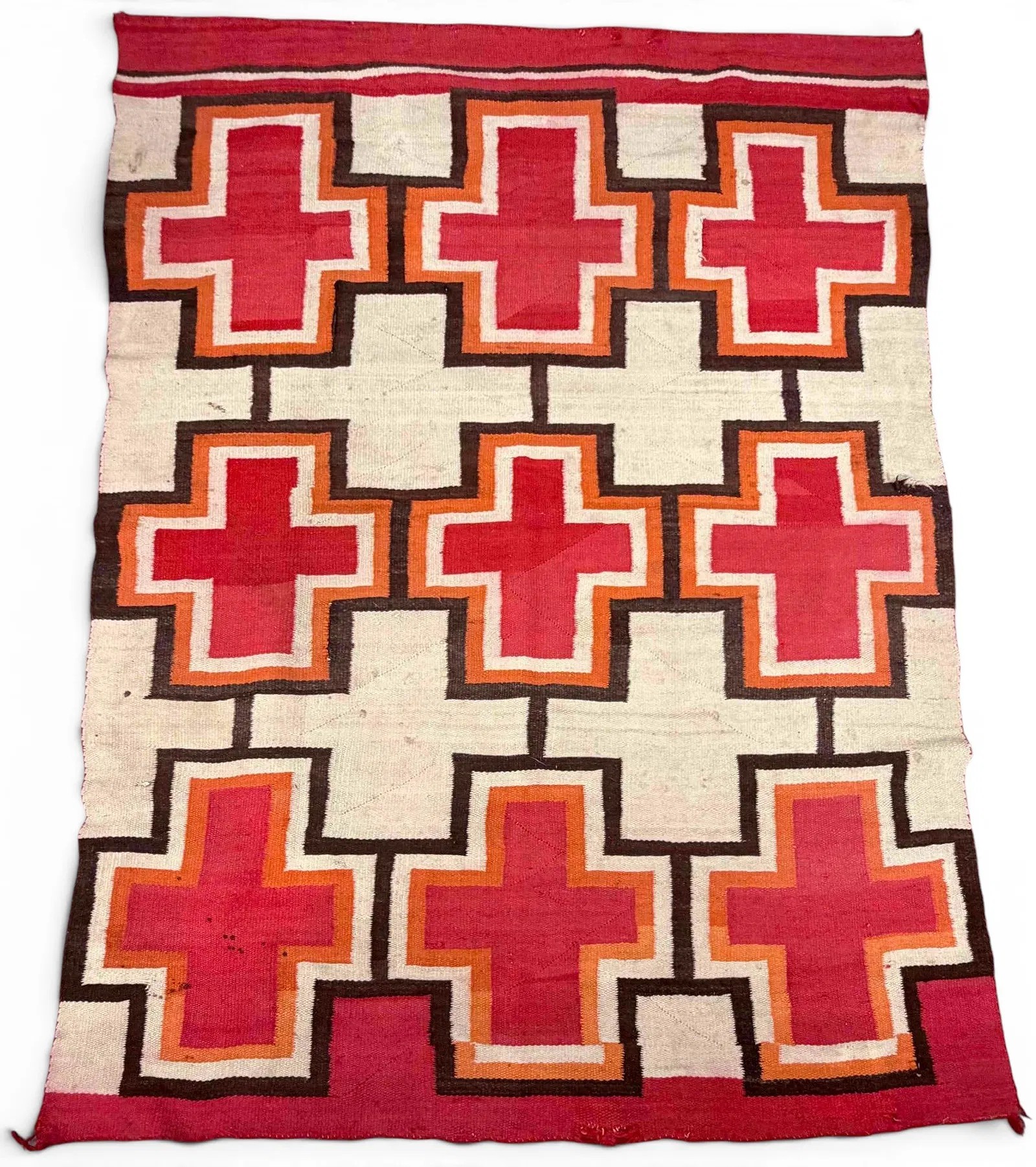 Transitional Period Navajo Blanket With Cross Motif, Ca. 1890