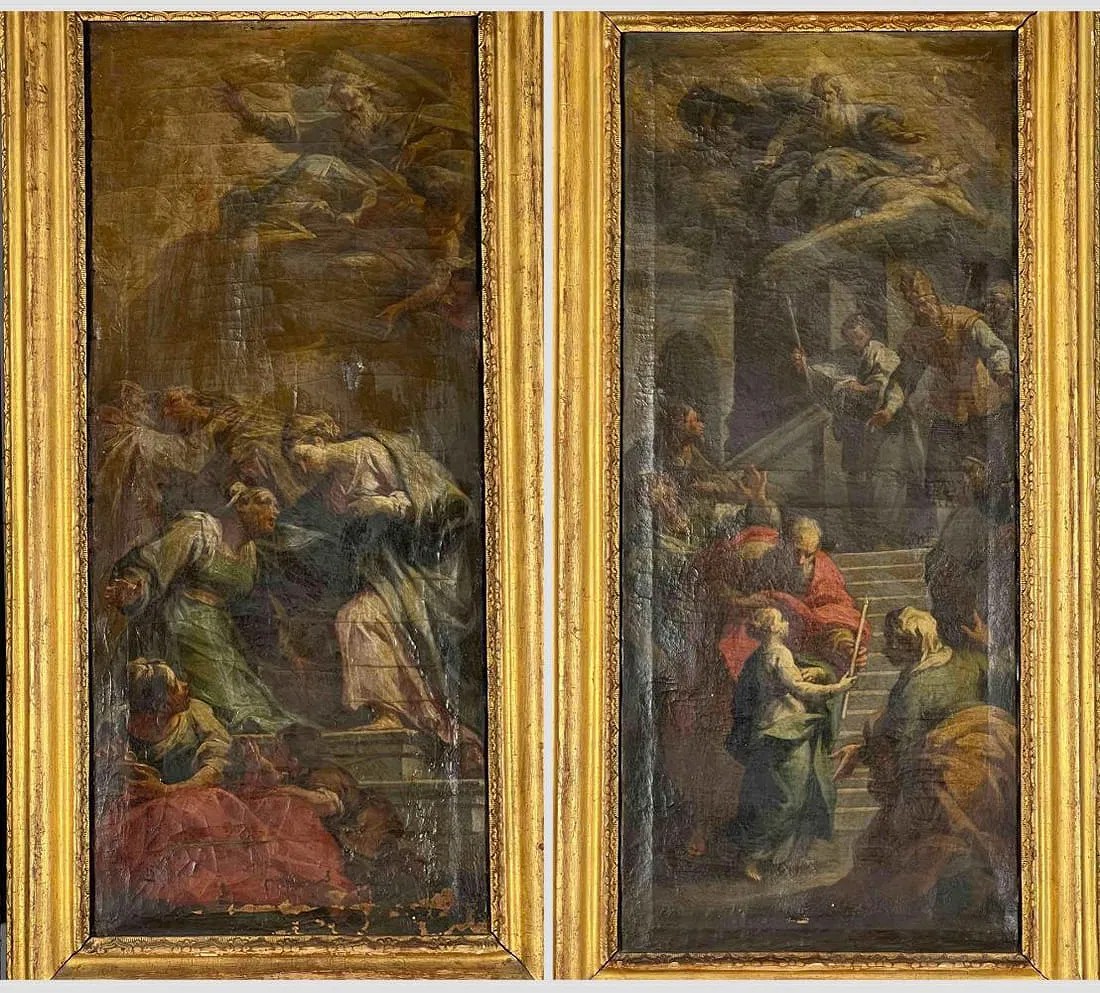 Two Scenes In The Life Of The Virgin Mary, European School, 17th-18th C., Oil On Canvas