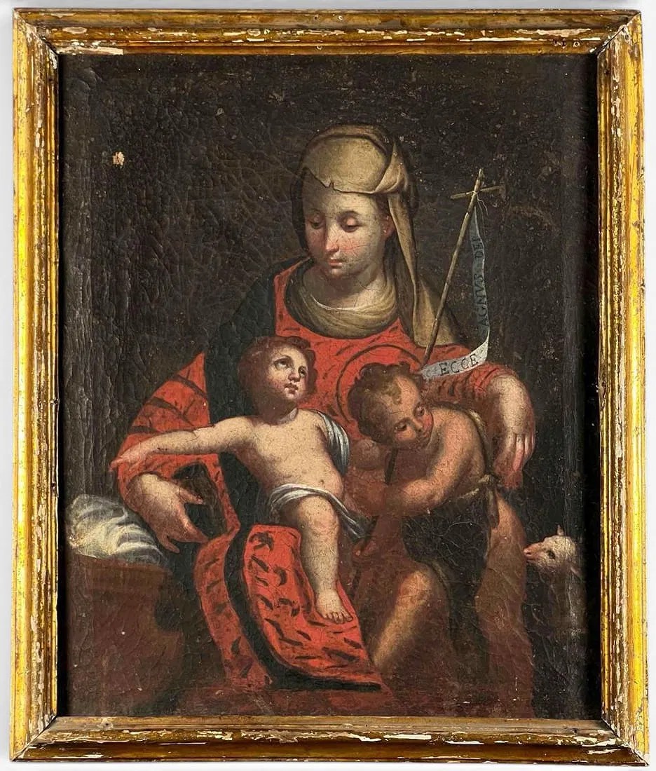 The Virgin Mary With Infant Jesus And John The Baptist, European School, 17th-18th C.