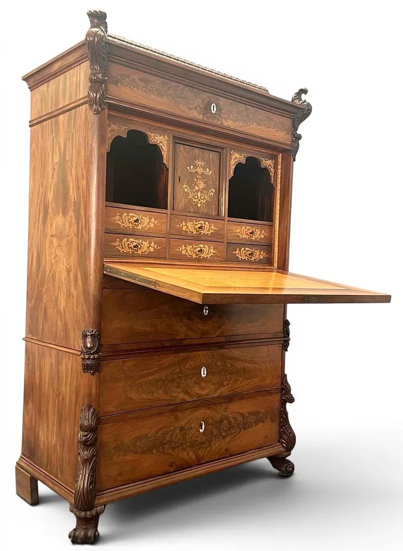 Mid-19th Century Danish Biedermeier- Influenced Secretary With Inlaid Interior