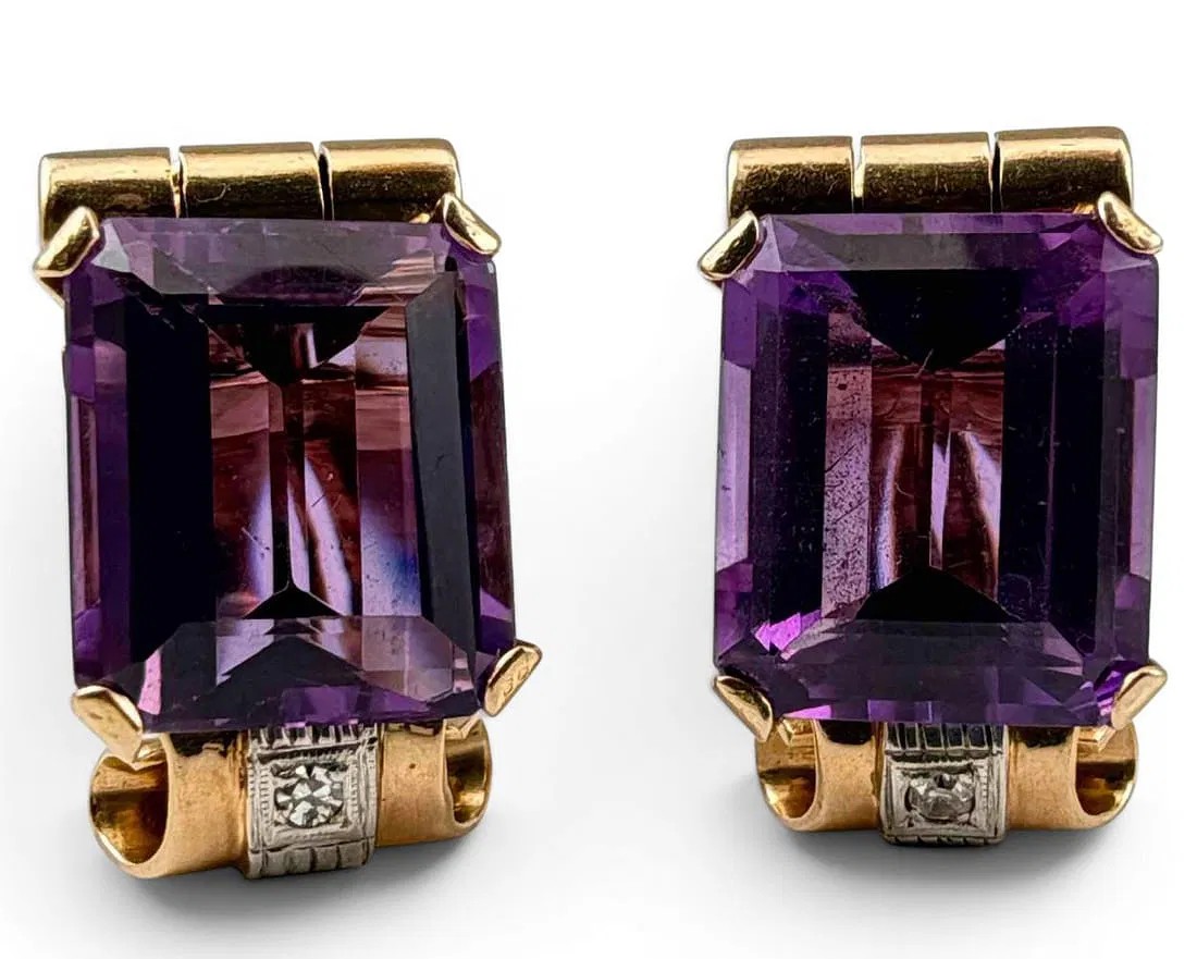 14K Amethyst Diamond Earrings