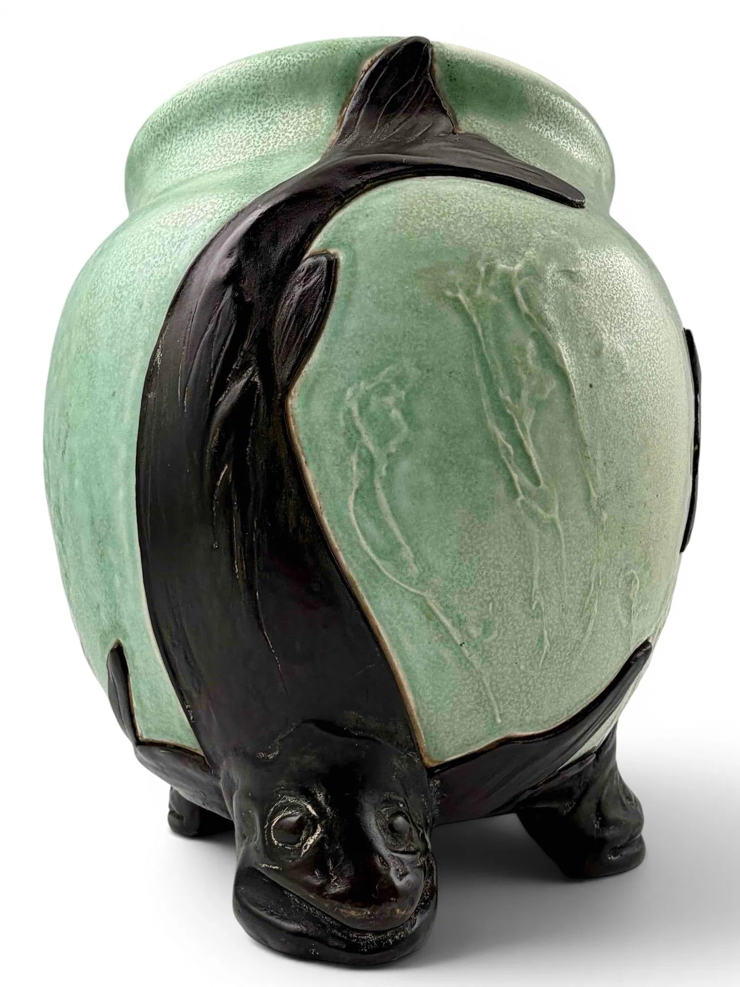 Rookwood Pottery Copper Electroplated Fish Lamp Base Or Jardiniere, John D. Wareham, 1901