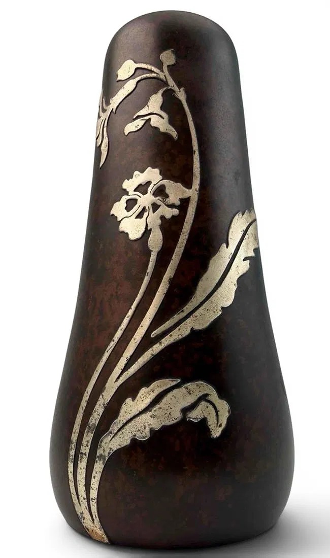 Heintz Sterling Silver On Bronze Vase With Floral Motif