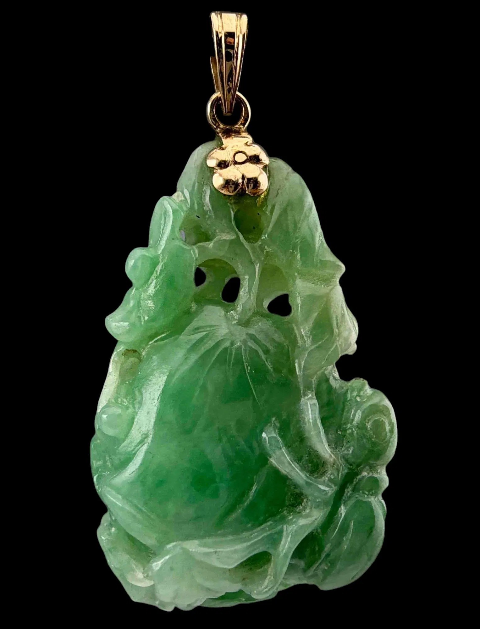 14K Carved Jade Pendant With Insect Motif