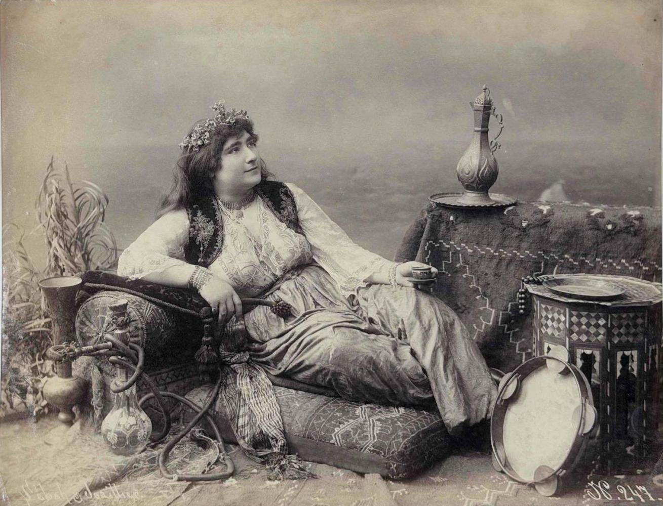 Sebah & Joaillier Orientalist Albumen Photograph, Odalisque With Hookah, 19th C.