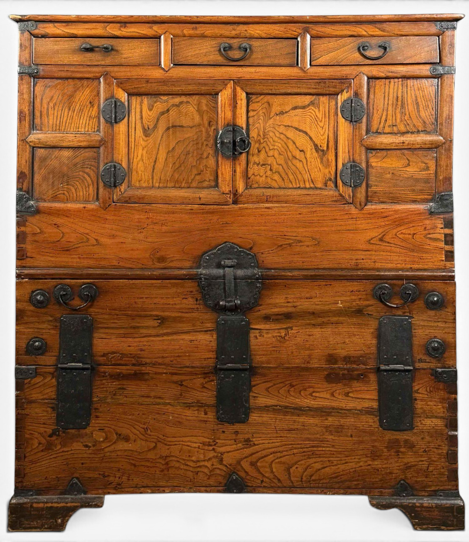 Antique Korean Iron Mounted Bandaji Chest