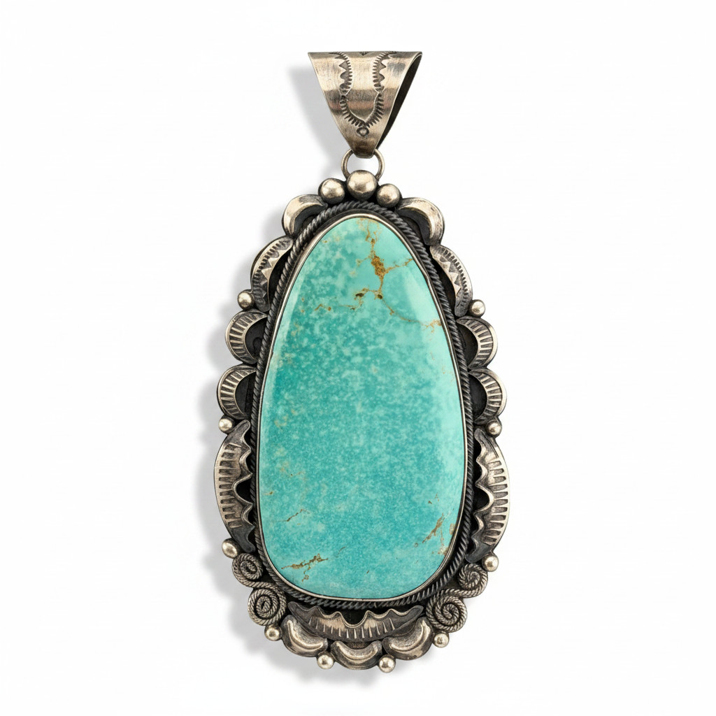 Large Navajo Sterling Silver Turquoise Pendant