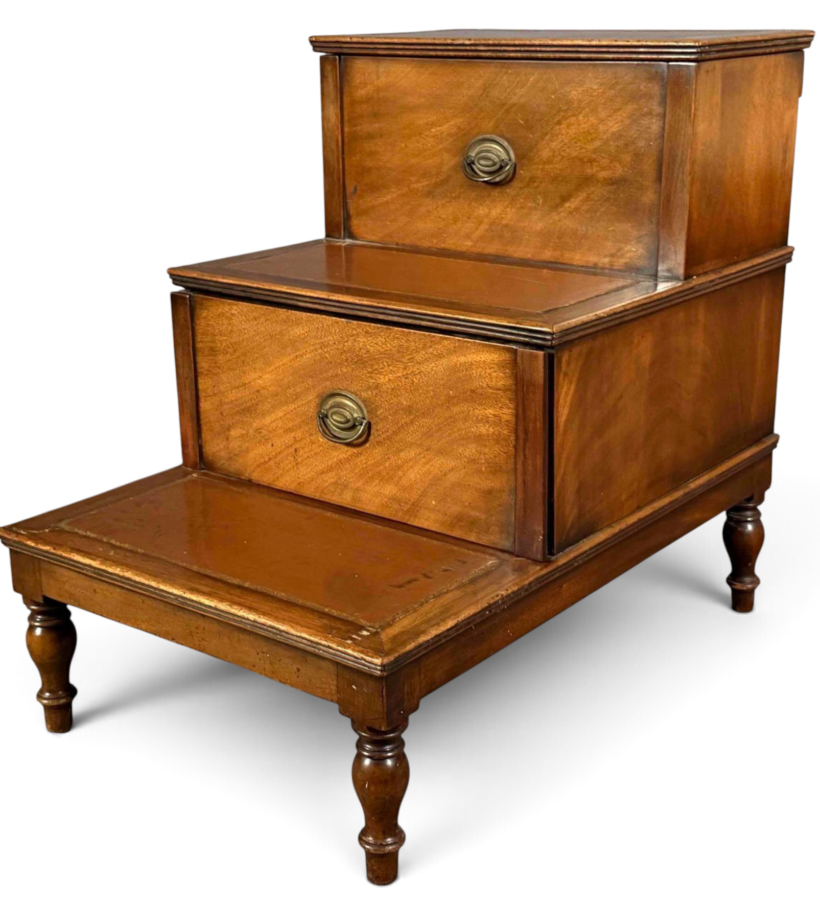 Regency-Style Mahogany Library Steps With Drawers