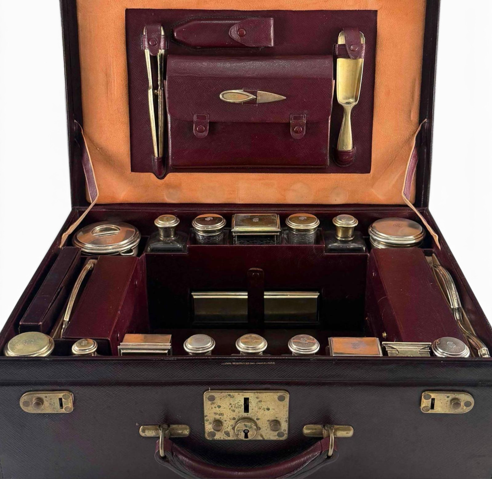 Gustave Keller French Silver & Baccarat Travel Vanity Set With RMS Lusitania Ephemera