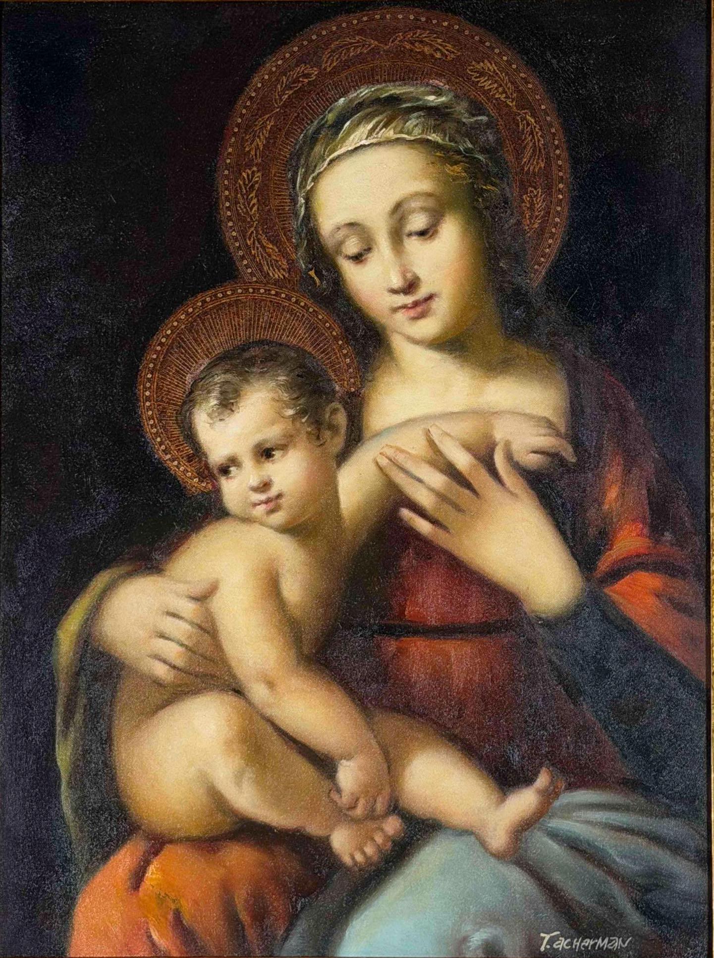 Teodoro Ackerman (Italian School, 20th-21st C.), Madonna And Child, Oil On Canvas