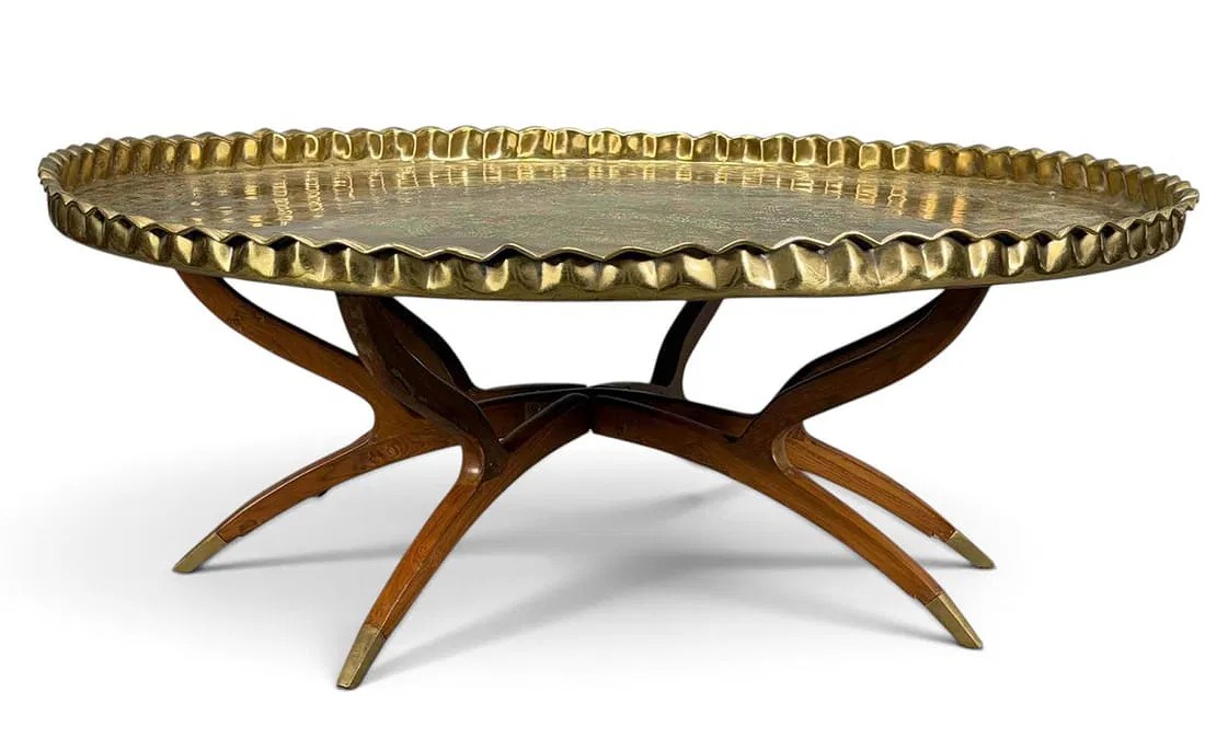 Vintage Mid-Century Modern Brass Tray Top Table