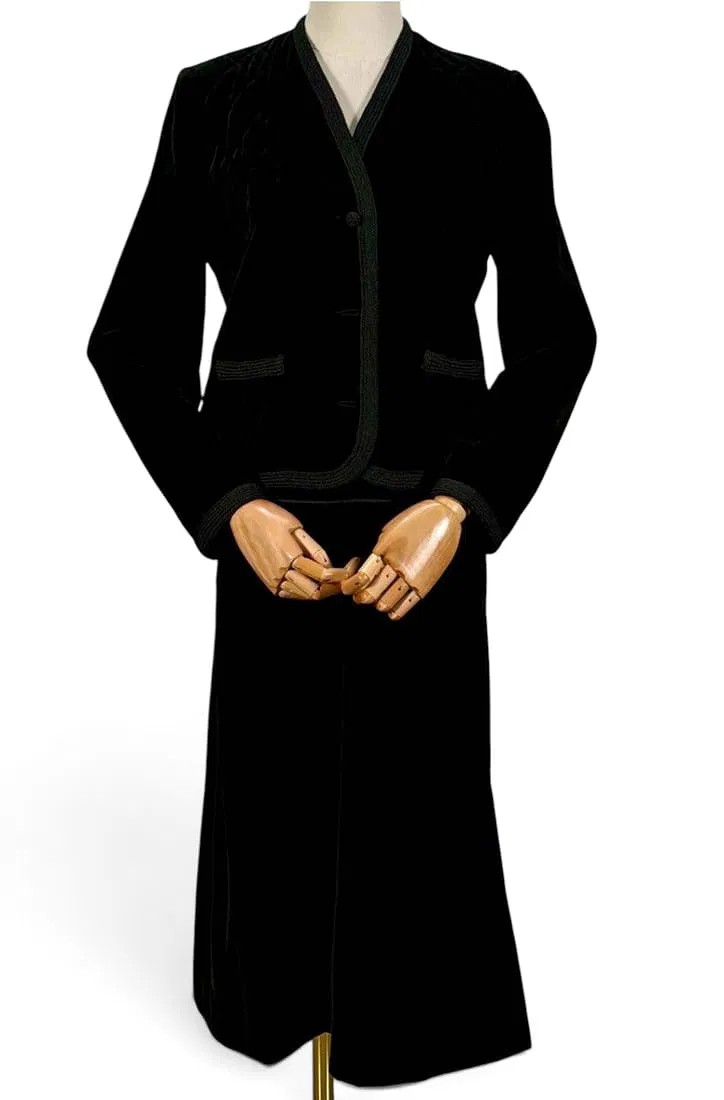 Vintage Chanel Black Velvet Skirt Suit