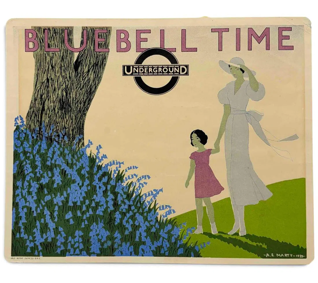 Andre Eduard Marty (French, 1882-1974), Art Deco London Underground Poster, "Bluebell Time"