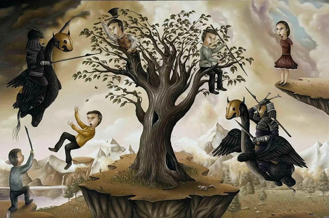 Michael Page (b. 1979 California) Surrealist Oil On Panel, The Last of the Giving Trees