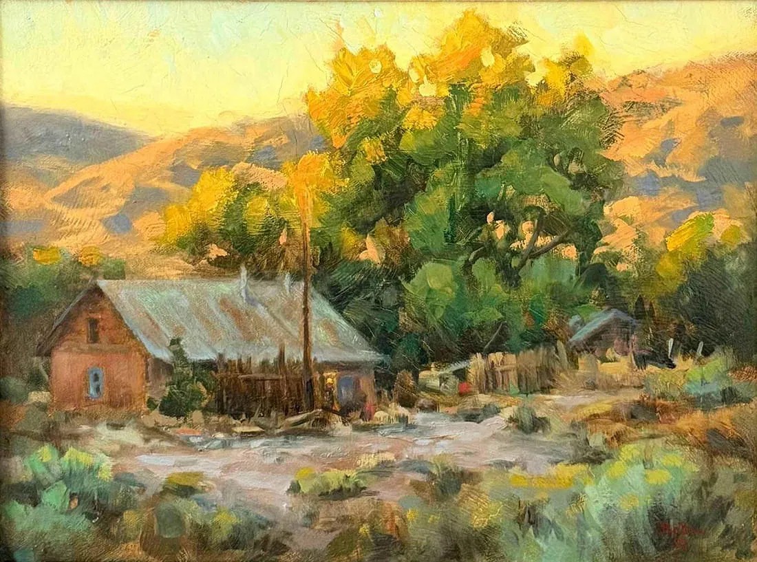 David Ballew (New Mexico, b. 1955), Dixon Farmhouse, Evening, Oil On Canvas