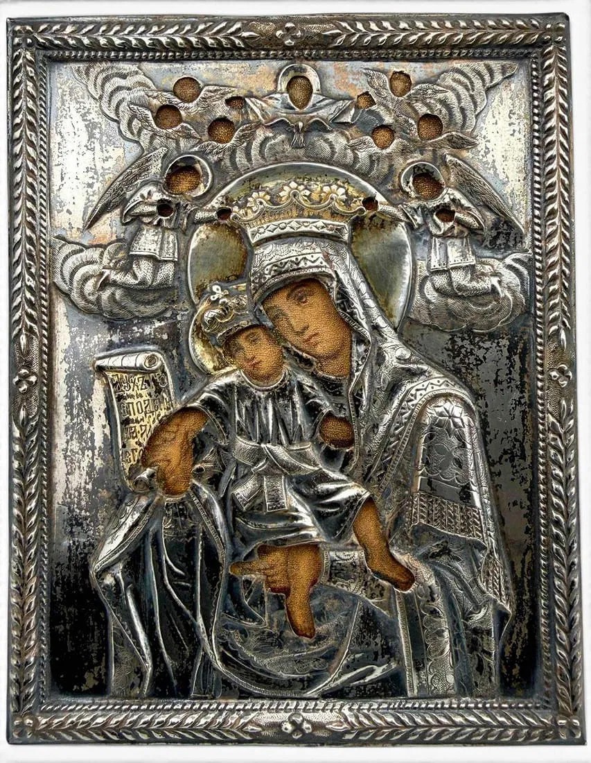 Russian 84 Silver Icon of the Mother of God and Christ Child, 1891