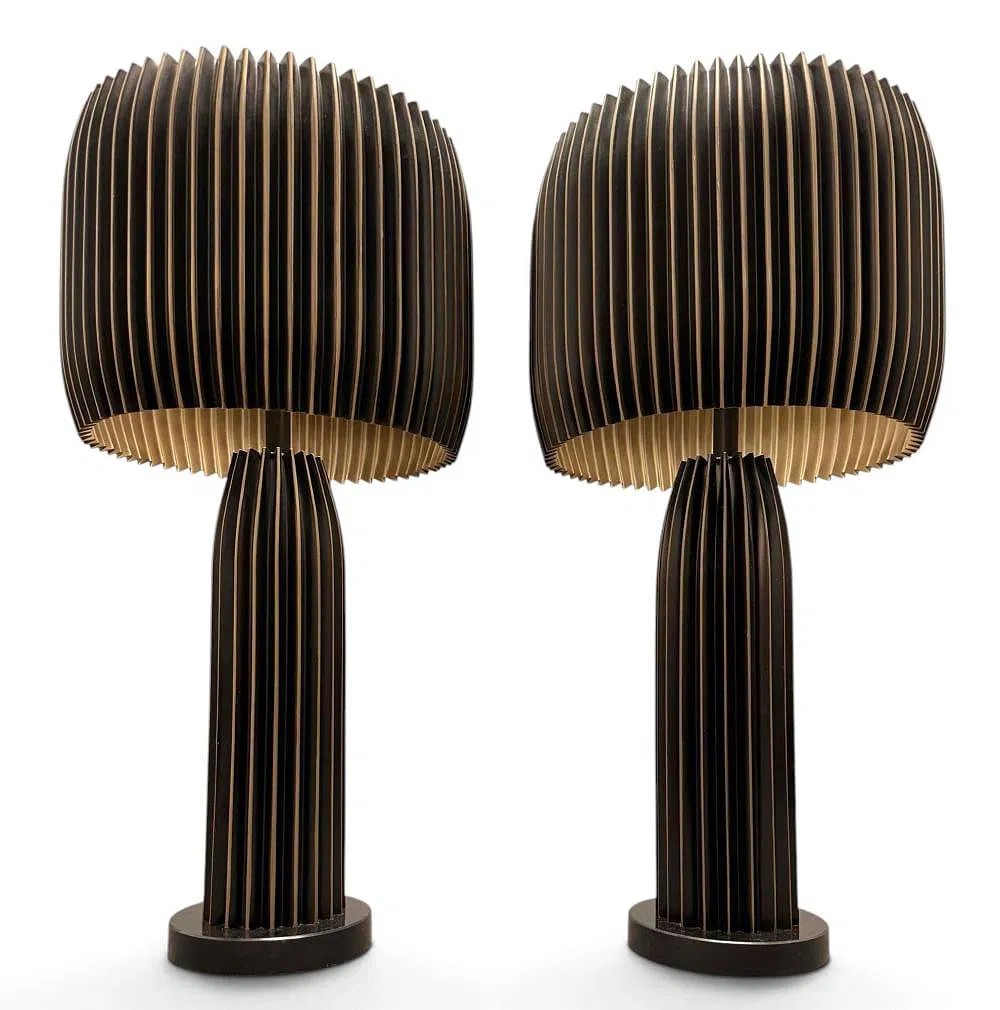 Pair Of Global Views "Ripple" Metal Table Lamps