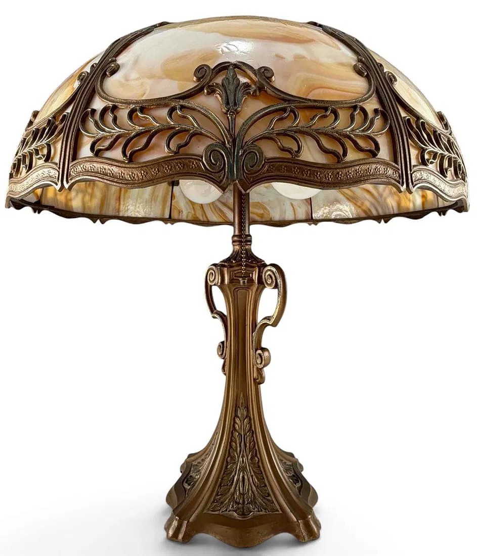 Art Nouveau Slag Glass Table Lamp