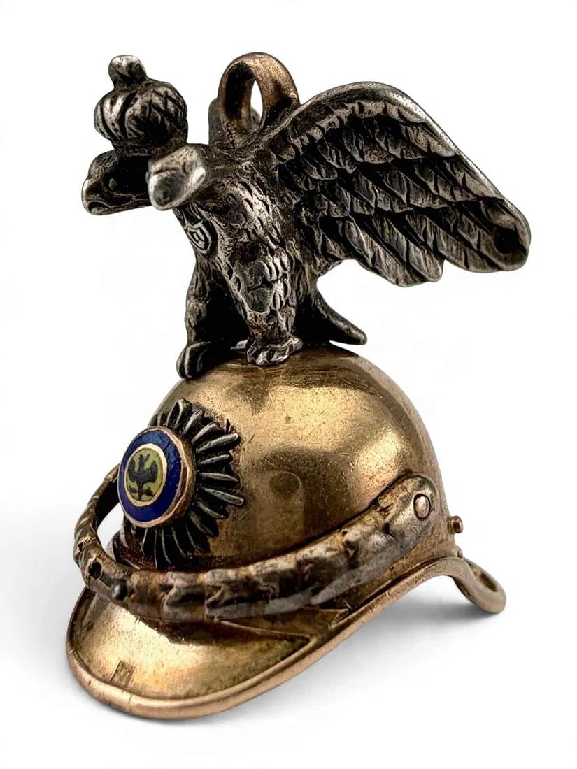 14K Gold, Silver & Enamel Prussian Garde du Corps-Style Helmet Fob